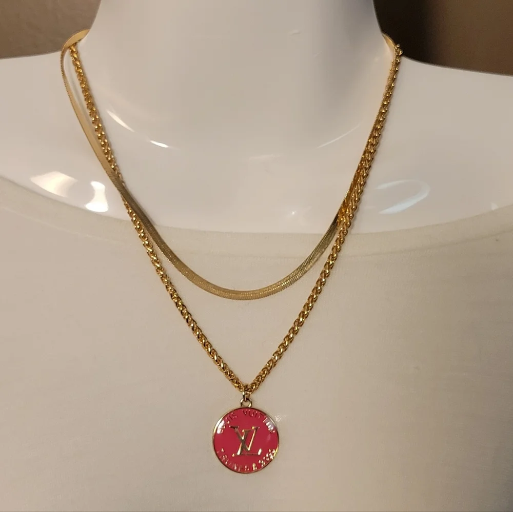 LV Trunks & Bags Hot Pink/gold Layered Necklace - Picture 2 of 4